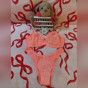 🎉HP🥂🧡 42G & XXL VS Dream Angels Lace & Mesh Fabulous Bra & Brazilian Panty 🧡